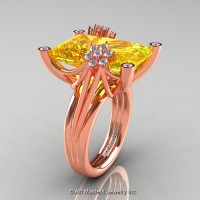 Modern Bridal 14K Rose Gold Radiant Cut 15.0 Ct Yellow Sapphire Diamond Fantasy Cocktail Ring R292-14KRGDYS