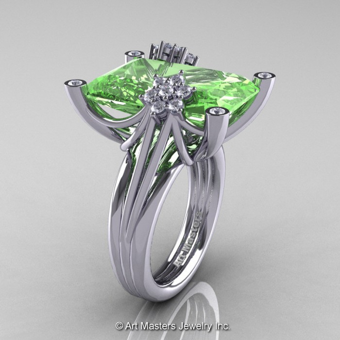 14K White Gold 1.0 Carat Black Diamond Green Topaz Wedding Ring Engagement  Ring R199-14KWGGTBD | Caravaggio Jewelry