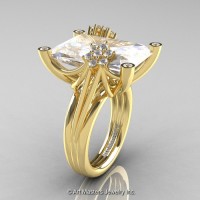 Modern Bridal 14K Yellow Gold Radiant Cut 15.0 Ct White Sapphire Diamond Fantasy Cocktail Ring R292-14KYGDWS