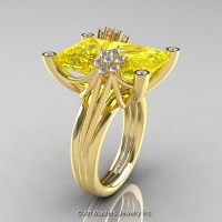 Modern Bridal 14K Yellow Gold Radiant Cut 15.0 Ct Yellow Sapphire Diamond Fantasy Cocktail Ring R292-14KYGDYS