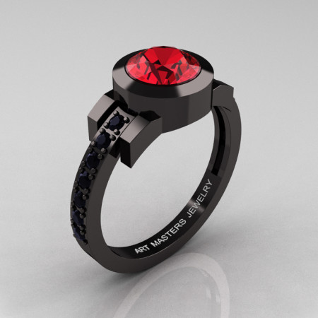 Modern-Classic-14K-Black-Gold-1-Ct-Ruby-Black-Diamond-Engagement-Ring-R501-BGBDR-P-700×700