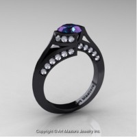 Exclusive French 14K Black Gold 1.0 Ct Chrysoberyl Alexandrite Diamond Engagement Ring Wedding Ring R376-14KBGDAL