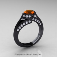 Exclusive French 14K Black Gold 1.0 Ct Orange Sapphire Diamond Engagement Ring Wedding Ring R376-14KBGDOS