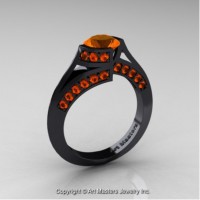 Exclusive French 14K Black Gold 1.0 Ct Orange Sapphire Engagement Ring Wedding Ring R376-14KBGOS