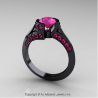 Exclusive French 14K Black Gold 1.0 Ct Pink Sapphire Engagement Ring Wedding Ring R376-14KBGPS