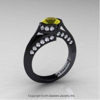 Exclusive French 14K Black Gold 1.0 Ct Yellow Sapphire Diamond Engagement Ring Wedding Ring R376-14KBGDYS