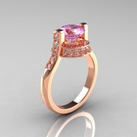 Modern Italian 14K Rose Gold 1.5 CT Light Pink Sapphire Diamond Engagement Ring AR119-14KRGLPS