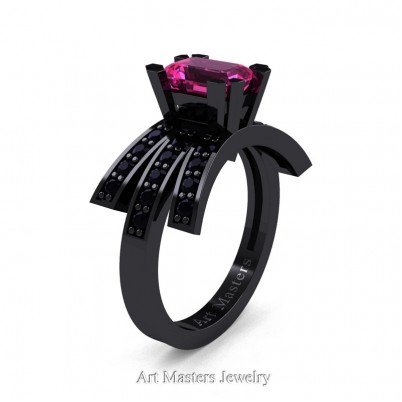 Modern-Victorian-14K-Black-Gold-1-Ct-Emerald-Cut-Pink-Sapphire-Black-Diamond-Engagement-Ring-R344-14KBGBDPS-P-402×402