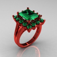 Modern Victorian 14K Red Gold 4.0 CT Emerald Designer Engagement Ring R217-14KRGEM