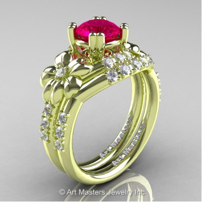 Nature-Inspired-14K-Green-Gold-1-0-Ct-Rose-Ruby-Diamond-Leaf-Vine-Engagement-Ring-Wedding-Band-Set-R245S-GRGDRR-P-402×402