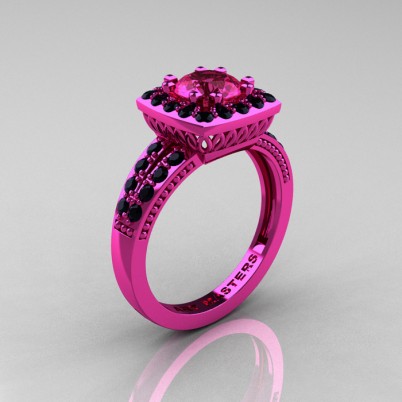 Renaissance-Classic-Pink-Gold-1-0-Carat-Round-Pink-Sapphire-Black-Diamond-Engagement-Ring-R220-PGBDPS-P-402×402