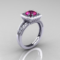 Renaissance Classic 14K White Gold 1.0 Carat Pink Sapphire Diamond Engagement Ring R220-14KWGDPS