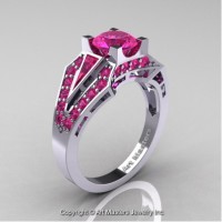 Classic Edwardian 14K White Gold 1.0 Ct Pink Sapphire Engagement Ring R285-14KWGPS