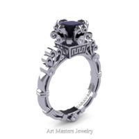 Art Masters Caravaggio 14K White Gold 1.5 Ct Princess Black and White Diamond Engagement Ring R627-14KWGBD