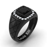 Mens Modern 14K Black Gold 1.25 Ct Princess Black Diamond Wedding Ring R1131-14KBGDBD