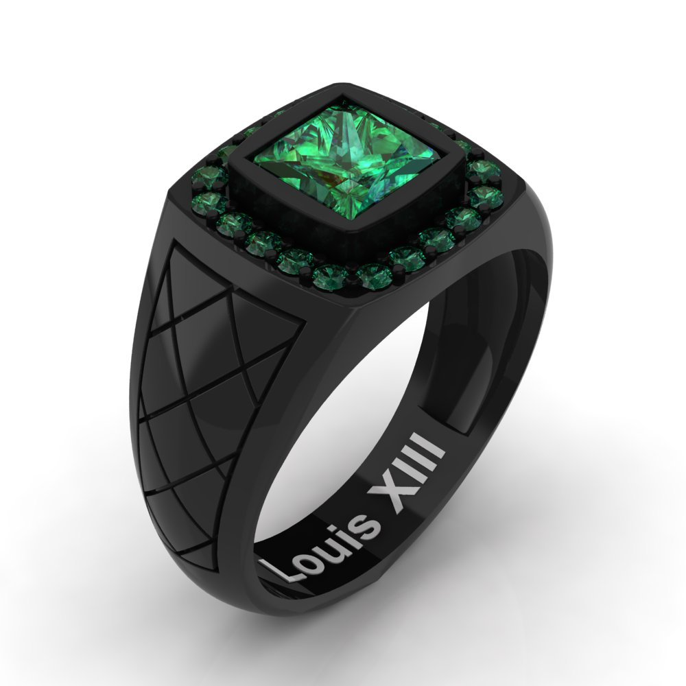 Buonocore Woman Ring - in White Gold with Black Diamond and Emeralds - 0