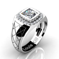 Mens Modern 14K White Gold 1.25 Ct Princess Certified Diamond Wedding Ring R1131-14KWGCVVSD