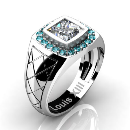 Louis-XIII-Modern-14K-White-Gold-1-25-Carat-Princess-White-Blue-Diamond-Wedding-Ring-R1131-14KWGBLDD