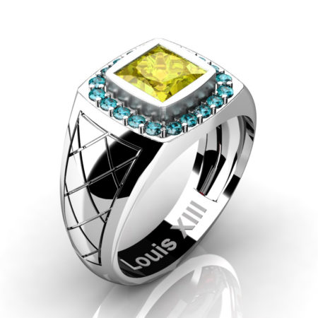 Louis-XIII-Modern-14K-White-Gold-1-25-Carat-Princess-Yellow-Sapphire-Blue-Diamond-Wedding-Ring-R1131-14KWGBLDYS